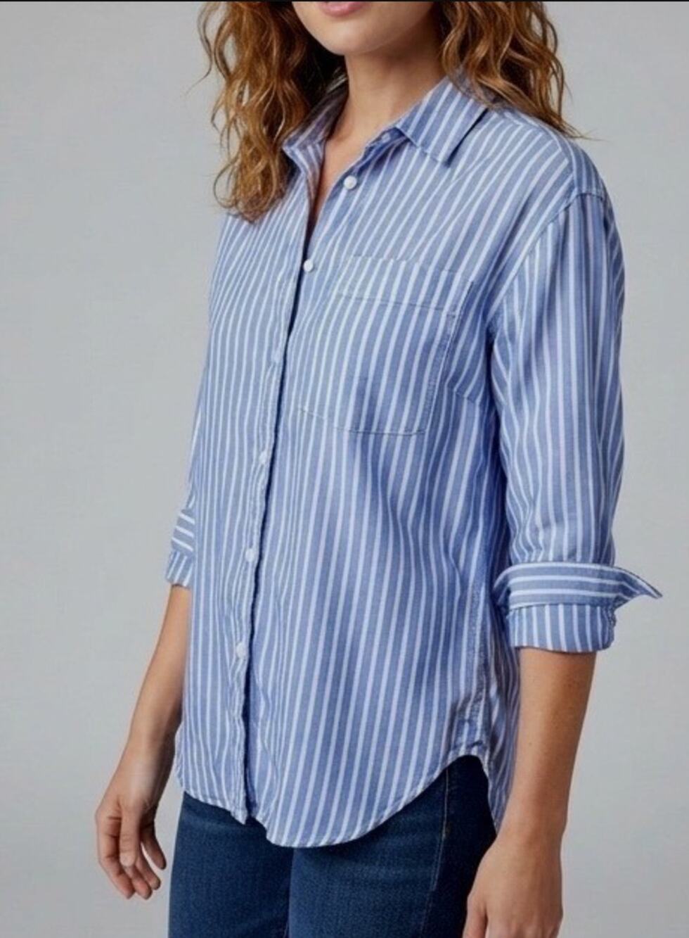 Lola River Women's Vertical Striped Button Down Shirt Blue White Size S